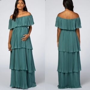 PINKBLUSH Jade Pleated Ruffle Tiered Maxi Dress Maternity Post Friendly.